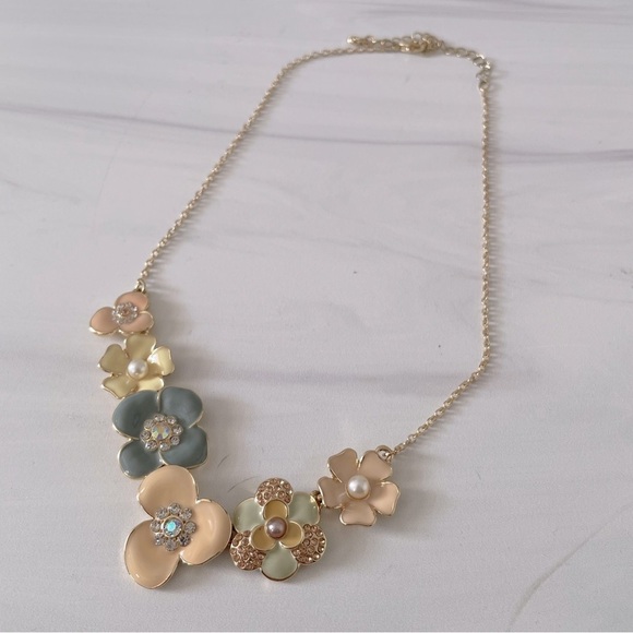 LC Lauren Conrad Floral Enamel Necklace- Gold and Multicolored- Statement - Picture 4 of 5